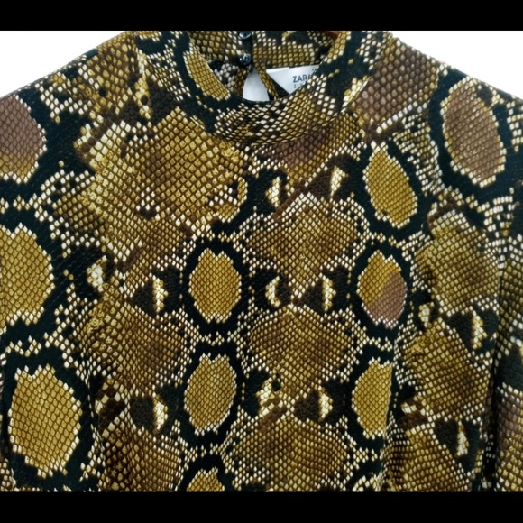 Zara Long Sleeve Black and Gold Snake Print Dress - Picture 4 of 6